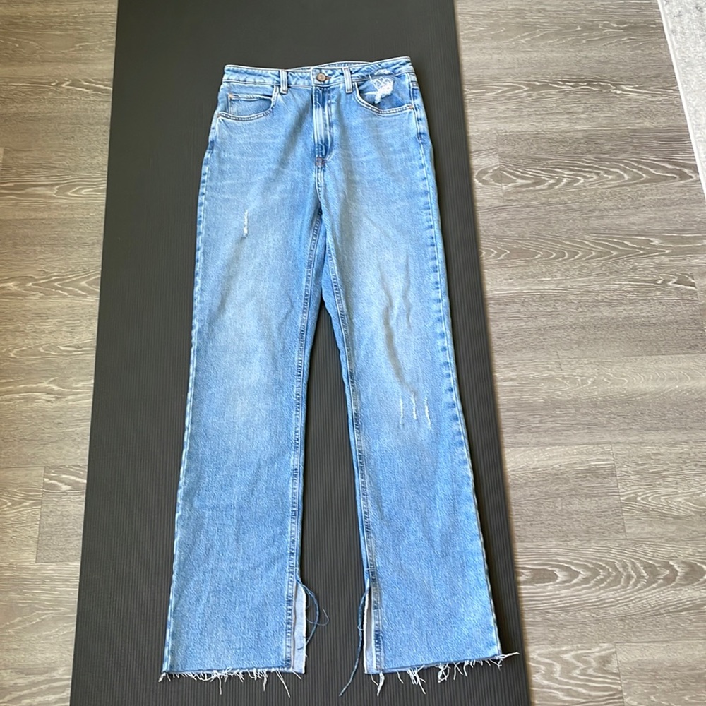 Zara High Rise Split Slim Jeans